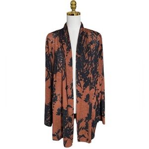 Soft Surroundings Womens Kimono Cardigan Brown Black Floral Longline Sweater 2X